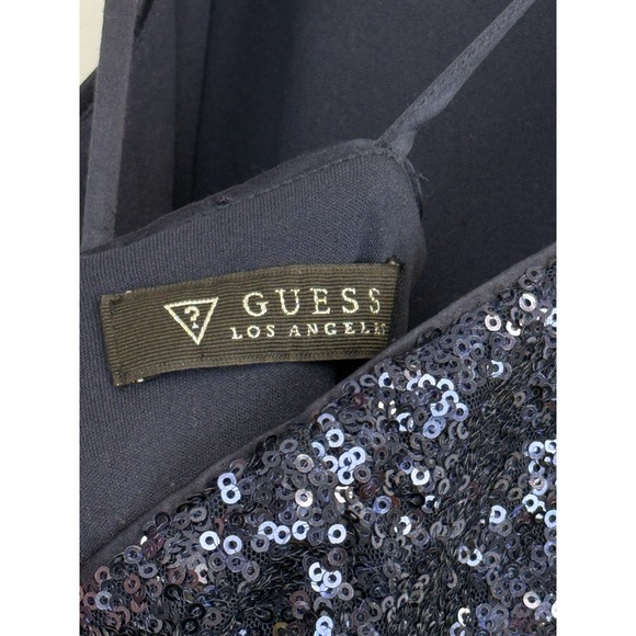 Vintage Y2K Women's Sequin Halter Dress Size M/8 Navy Blue Midi Under The Knee - Picture 9 of 10